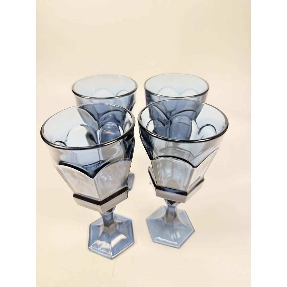 Water Glass Goblet Drinking Set 4 Stemmed Footed Vintage Fostoria Virginia Dark - Picture 8 of 14